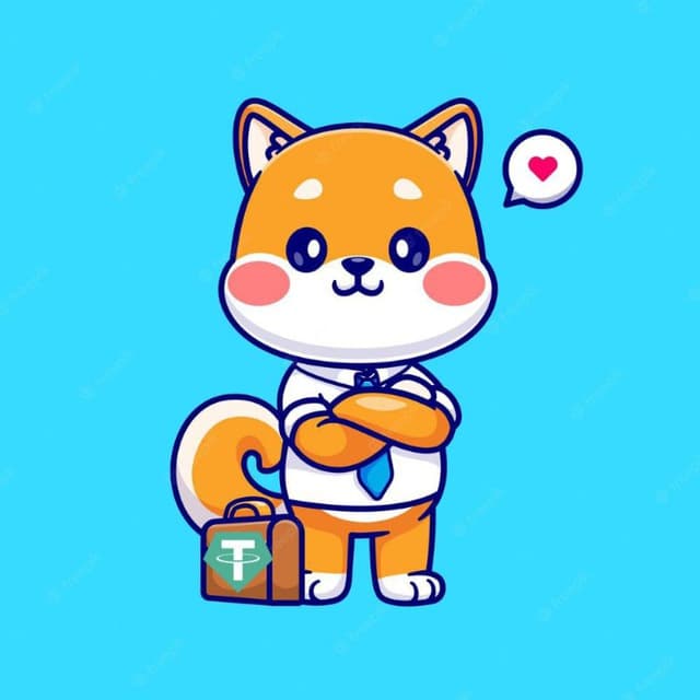 SecondSalary Inu mascot โ a cute Shiba Inu in a shirt and tie holding a USDT briefcase